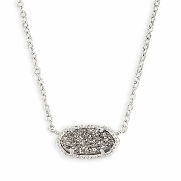 Kendra Scott Elisa Platinum Drusy Pendant Silver Necklace - Picture 1 of 14